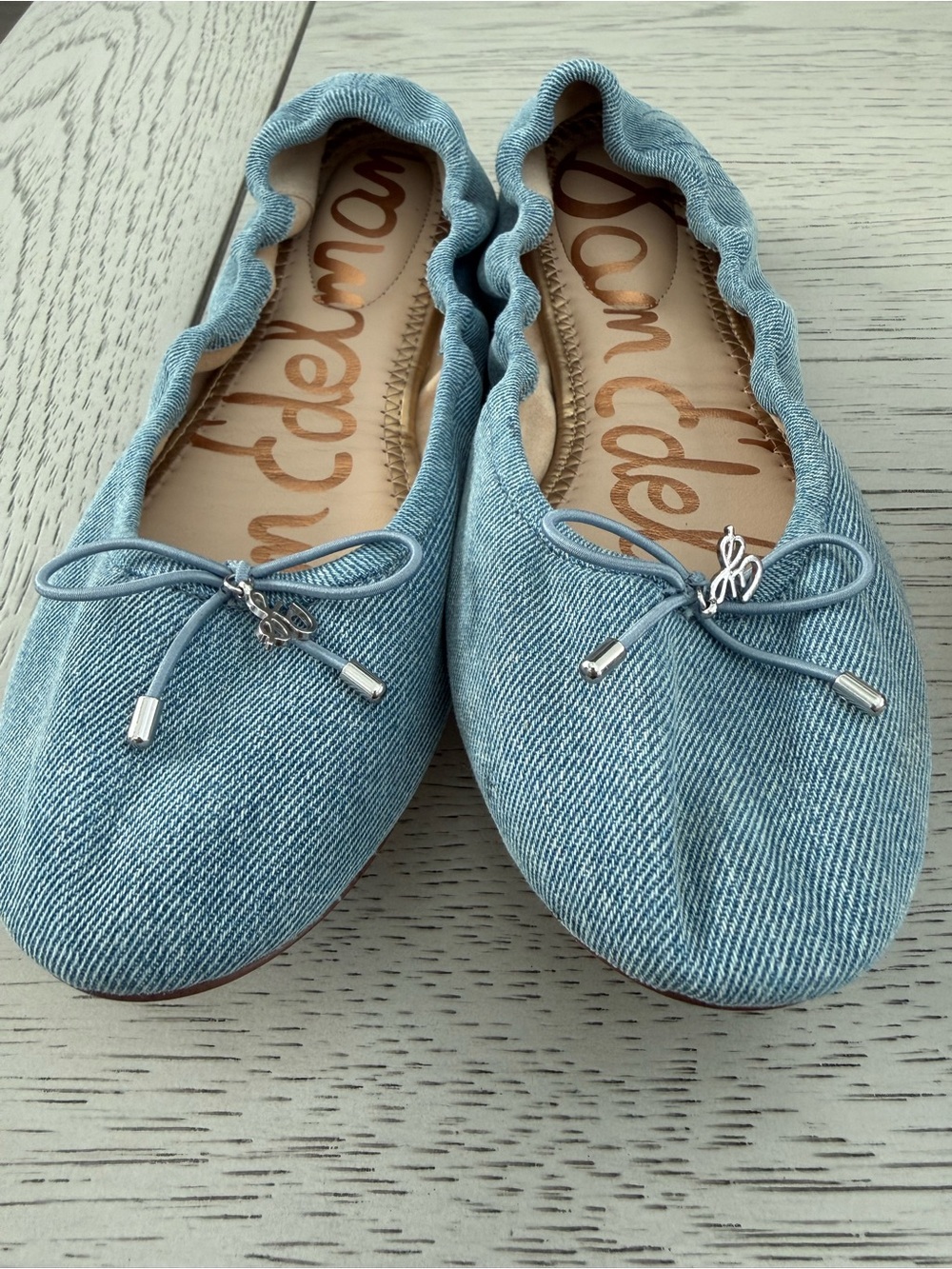 Sam Edelman Felicia Light Blue Denim Ruffled Ballet Flats